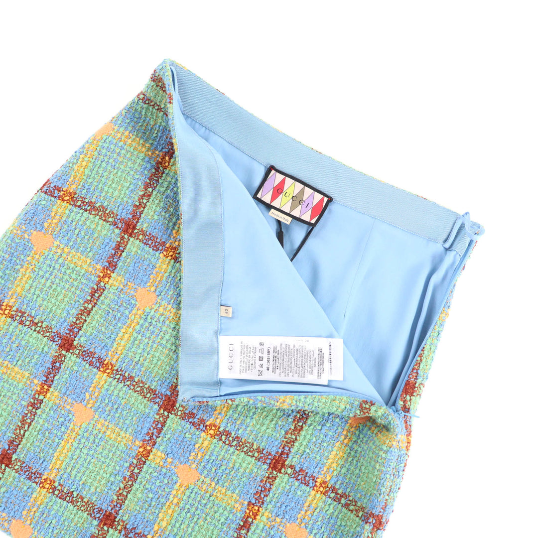 未使用品★GUCCI グッチ 706948 Lovelight tweed mini skirt チェック 膝丈 ツイードスカート マルチ 40 イタリア製 正規品 レディース