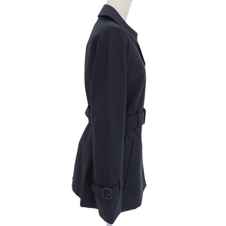 美品▲Aquascutum アクアスキュータム 裏チェック柄 ロゴボタン ベルト付き ショート トレンチコート ブラック 7F 正規品 レディース