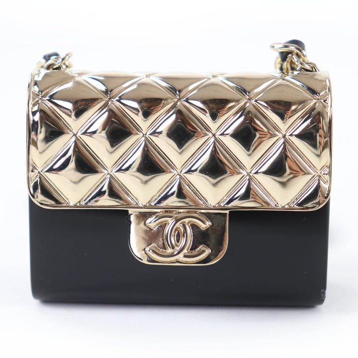 美品☆CHANEL シャネル B22P マトラッセバッグモチーフ ココマーク ピルケース レザーチェーン ネックレス ブラック ゴールド イタリア製