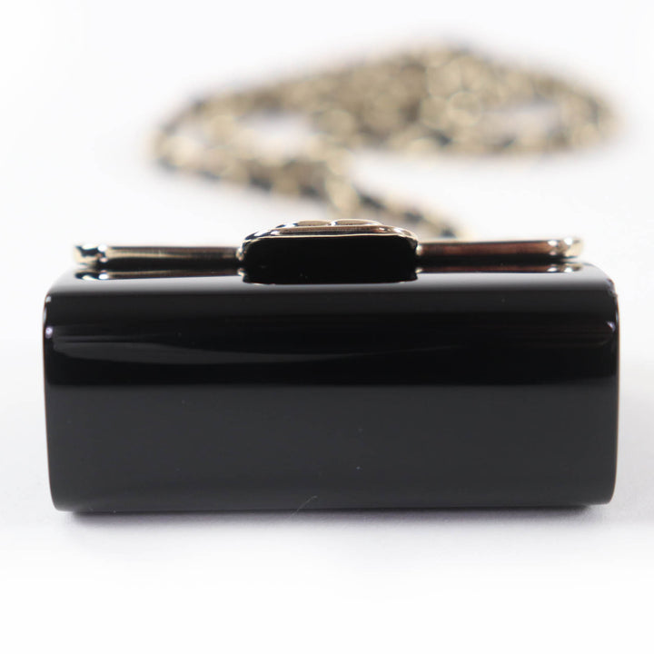 美品☆CHANEL シャネル B22P マトラッセバッグモチーフ ココマーク ピルケース レザーチェーン ネックレス ブラック ゴールド イタリア製