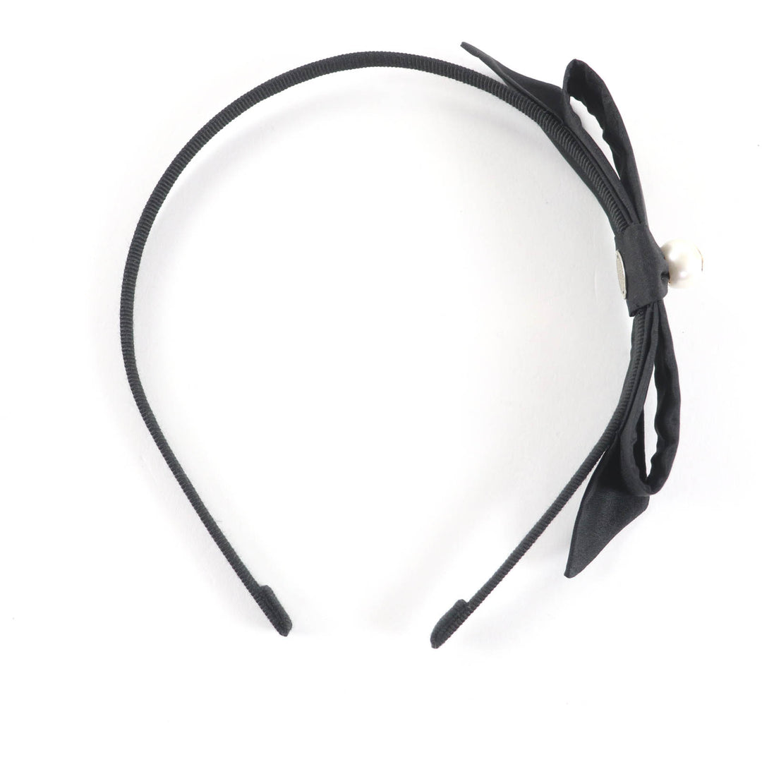 極美品★CHANEL シャネル 25P AAA845 ココマーク フェイクパール付 リボン カチューシャ ヘアアクセサリー ブラック ゴールド金具 箱付き