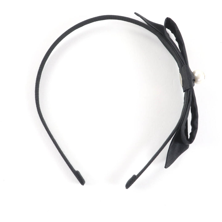 極美品★CHANEL シャネル 25P AAA845 ココマーク フェイクパール付 リボン カチューシャ ヘアアクセサリー ブラック ゴールド金具 箱付き