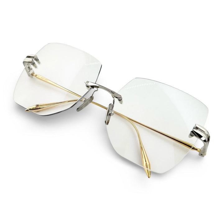 美品▲DITA ディータ DTX155 Embra ツーポイント リムレス メガネ 眼鏡 アイウェア ゴールド シルバー 58□17 135 日本製 メンズ