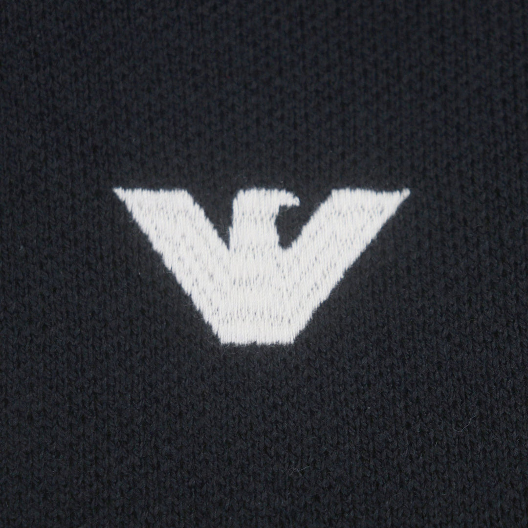 極美品▼EMPORIO ARMANI エンポリオ アルマーニ 2023年製 黒タグ ロゴ刺繍 プルオーバー ニットパーカー ブラック L 伊製 正規品 メンズ