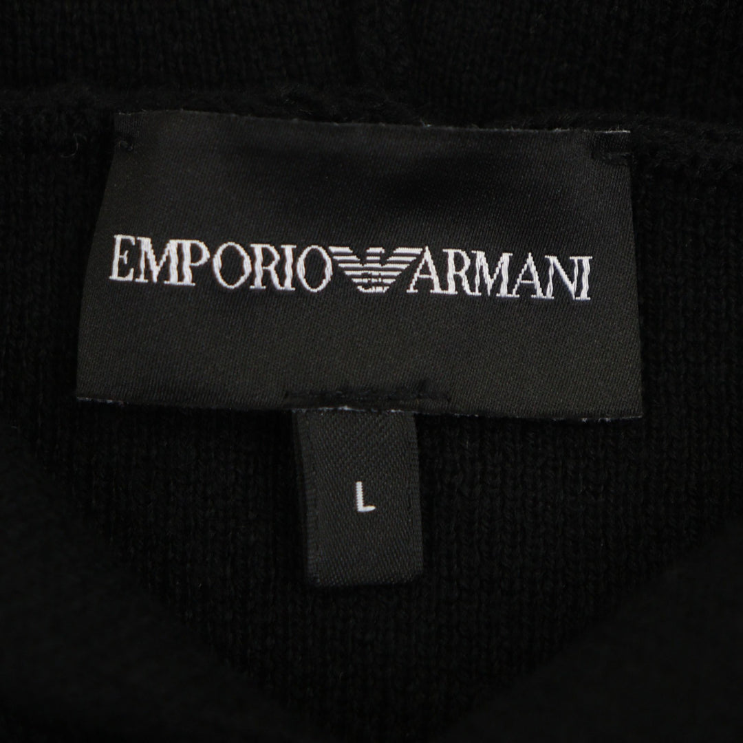 極美品▼EMPORIO ARMANI エンポリオ アルマーニ 2023年製 黒タグ ロゴ刺繍 プルオーバー ニットパーカー ブラック L 伊製 正規品 メンズ