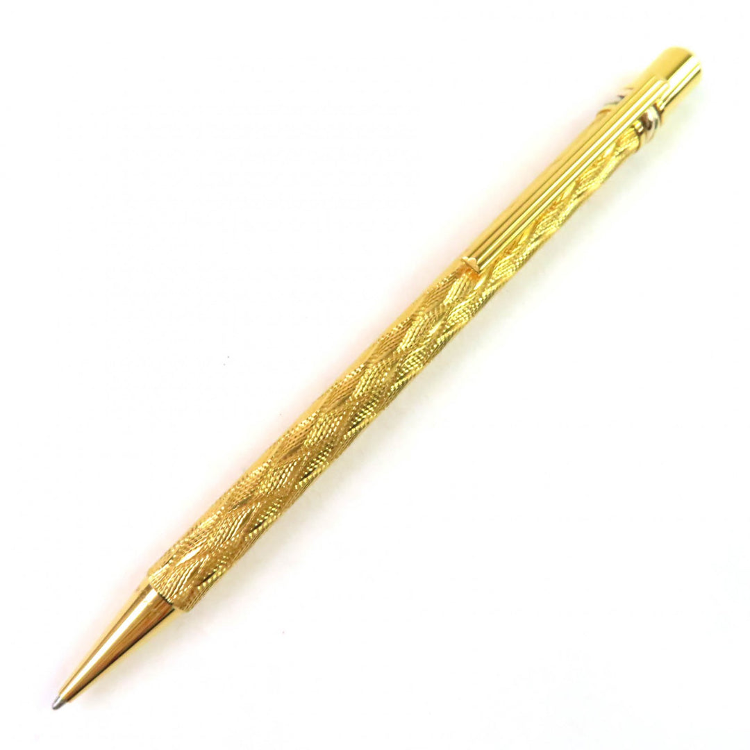 美品△Cartier カルティエ マスト ドゥ カルティエ トリニティ ウェーブ柄 ツイスト式 ボールペン 希少 ゴールド メンズ 筆記確認済み