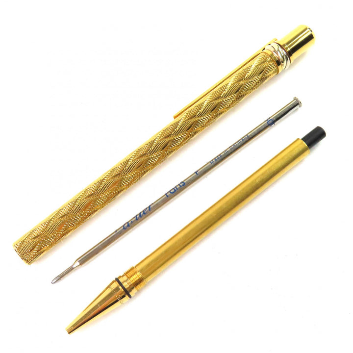 美品△Cartier カルティエ マスト ドゥ カルティエ トリニティ ウェーブ柄 ツイスト式 ボールペン 希少 ゴールド メンズ 筆記確認済み