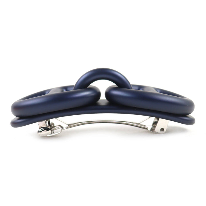 未使用品△HERMES エルメス トリ・マイヨン GM ブルーメタリック シルバー金具 シェーヌダンクル バレッタ ヘアピン ヘアアクセサリー