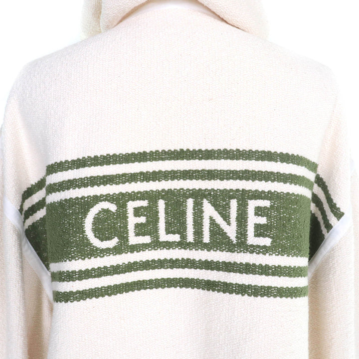 極美品△CELINE セリーヌ 23SS 2V81G285Q コットン ロゴ型押し レザーベルト金具 フーデット カーディガン アイボリー 36 仏製 正規品