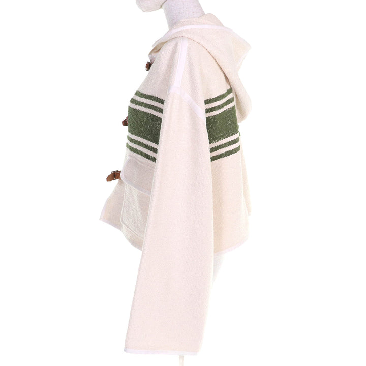 極美品△CELINE セリーヌ 23SS 2V81G285Q コットン ロゴ型押し レザーベルト金具 フーデット カーディガン アイボリー 36 仏製 正規品