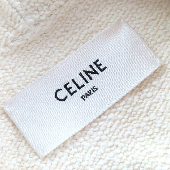 極美品△CELINE セリーヌ 23SS 2V81G285Q コットン ロゴ型押し レザーベルト金具 フーデット カーディガン アイボリー 36 仏製 正規品