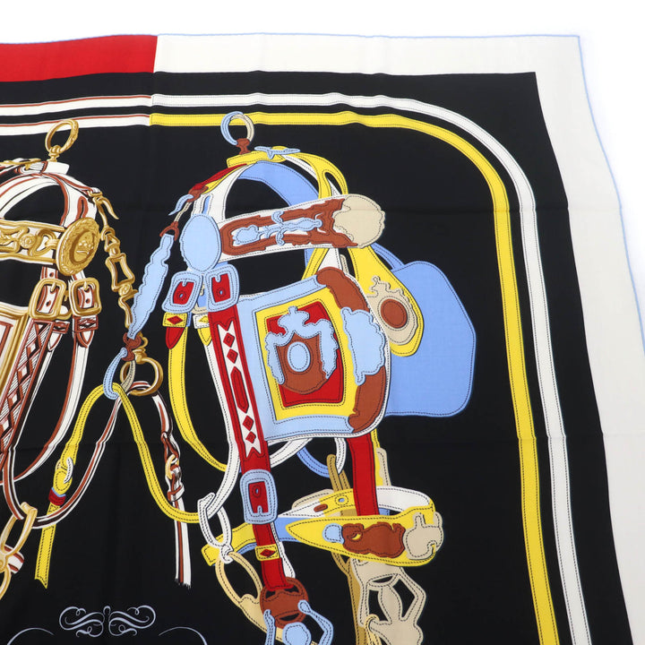 未使用品★HERMES エルメス カレジェアン カレ140 Brides de Gala Applique Pique カシミヤ シルク混 ROUGE/NOIR/BLEU スカーフ 箱付き