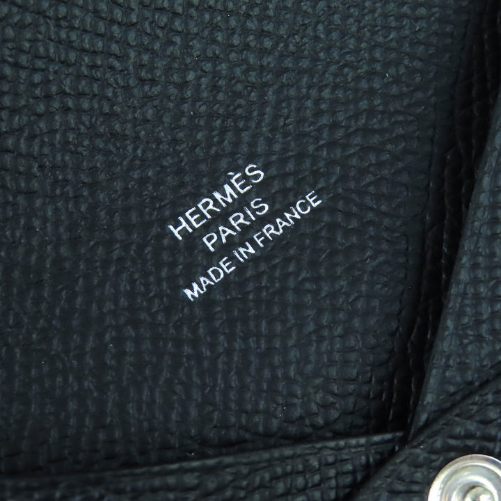 未使用品△HERMES エルメス カルヴィ ヴォーエプソン シルバー金具 名刺入れ コインケース カードケース ブラック W刻印 箱付 フランス製