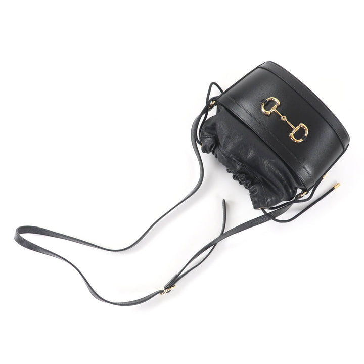 極美品★GUCCI グッチ 602118 ホースビット レザー バケット バッグ ショルダーバッグ ブラック ゴールド金具 保存袋付き イタリア製