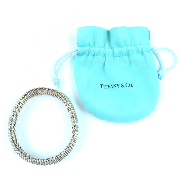 極美品◇TIFFANY&amp;Co. ティファニー サマセット メッシュ 925 バングル ブレスレット シルバー 箱・保存袋付き 重量59.38g レディース