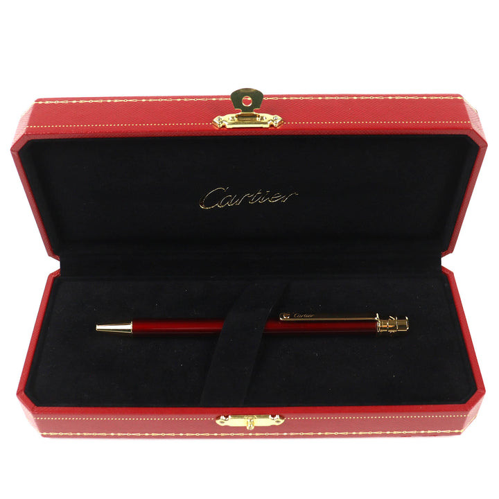 極美品△Cartier カルティエ サントス ドゥ カルティエ ツイスト式 ボールペン ボルドー ゴールド ケース付き フランス製 筆記確認済み