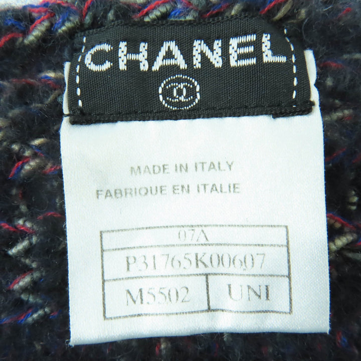 美品☆CHANEL シャネル 07A P31765K00607 アンゴラ カシミヤ混 ココマーク フリンジ付 ニット マフラー マルチカラー 伊製 レディース