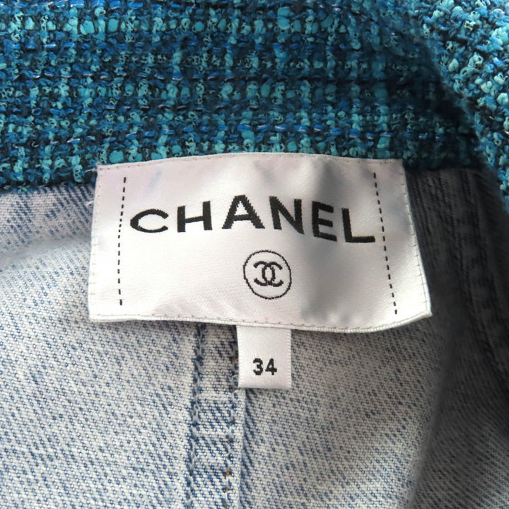 美品★CHANEL シャネル P72344 コットン100％ オーバーシルエット ココマークボタン ベルト付 デニム ロング コート 34 正規品