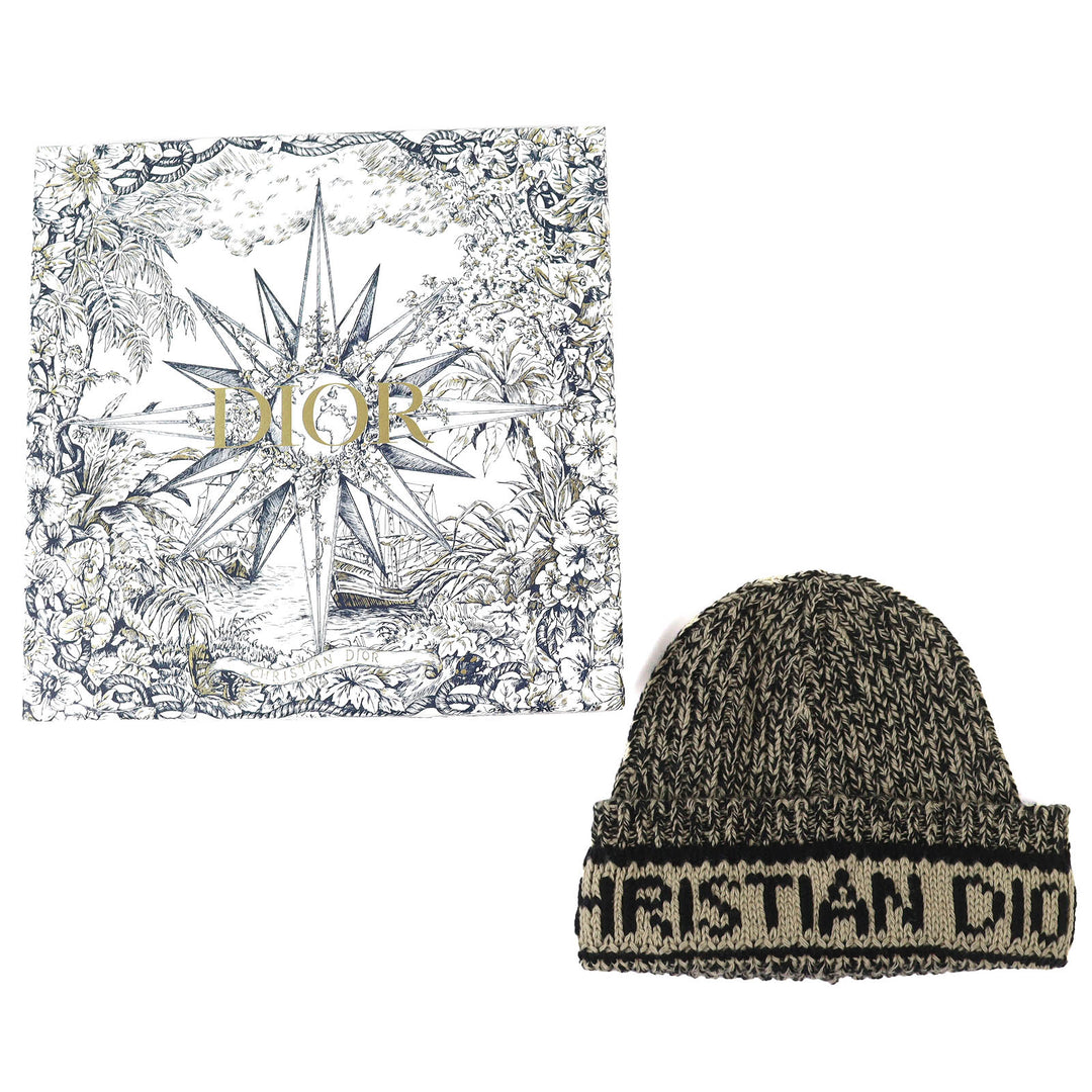 極美品△Christian Dior クリスチャンディオール 25DWI714S007 ウール カシミヤ ロゴ ニット帽 ビーニー ニットキャップ 箱付 正規品