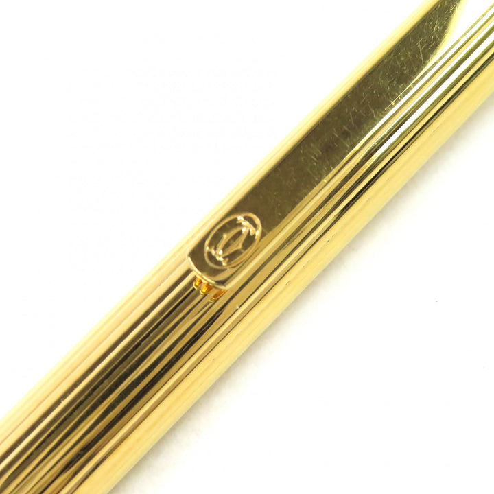 良品△Cartier カルティエ マスト ドゥ カルティエ ストライプ柄 ツイスト式 ボールペン ゴールド フランス製 メンズ 筆記確認済み