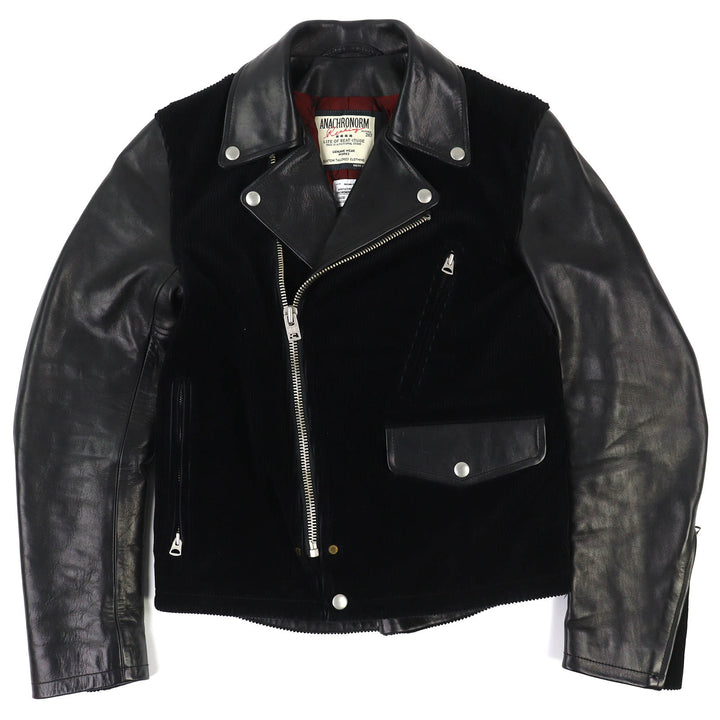 美品△ANACHRONORM アナクロノーム Horsehide Motorcycle Jacket ホースハイド コーデュロイ切り替え ライダースジャケット 黒 00 正規品