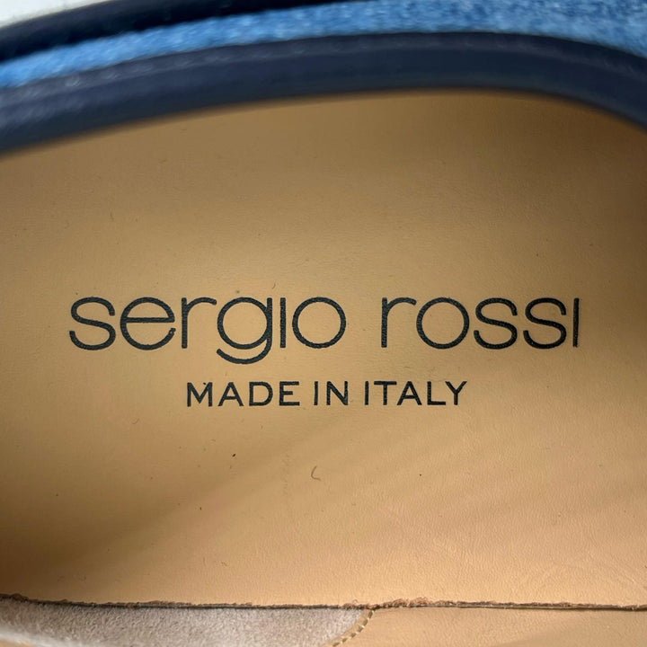 極美品▲Sergio Rossi セルジオロッシ B08910 SR TWENTY BUCKLE 厚底 デニム スニーカー インディゴ 37 箱・保存袋付き 伊製 レディース