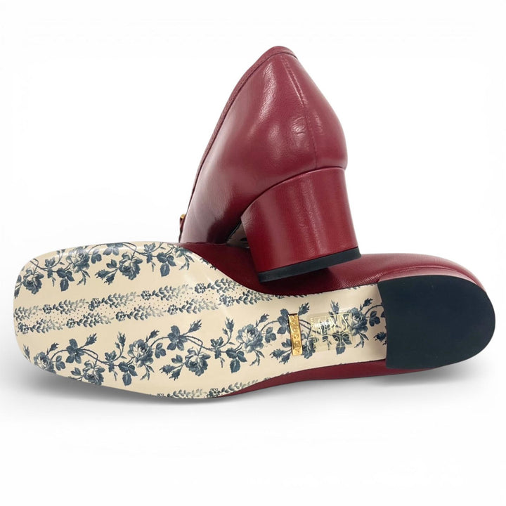未使用品▲GUCCI グッチ 517109 キャットヘッド レザー パンプス ローファー レッド ネイビー 37.5 箱・保存袋付き イタリア製 レディース