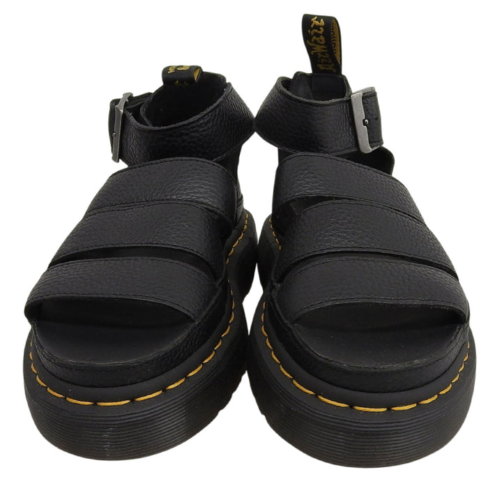 未使用品▲Dr.Martens ドクターマーチン Clarissa 2 Quad イエローステッチ バックルストラップ レザーサンダル 黒 UK4 箱付 レディース