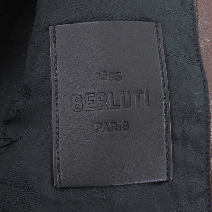 極美品□BERLUTI ベルルッティ パティーヌ 裏地カリグラフィ バイカージャケット レザージャケット ブラウン 46 イタリア製 正規品