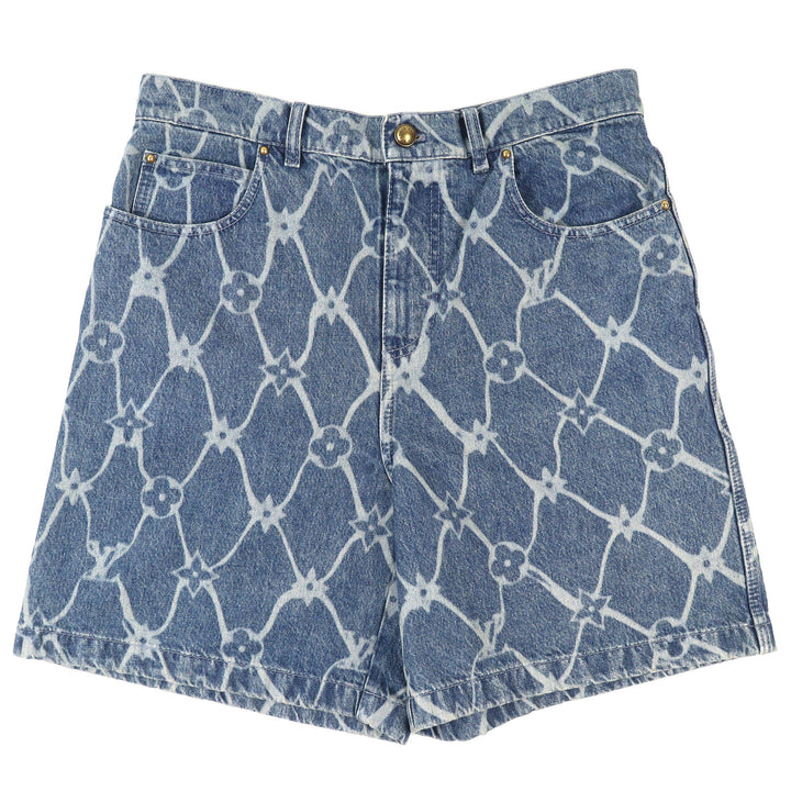美品△LOUIS VUITTON ルイヴィトン 24AW コットン100％ モノグラムプリント デニム ショートパンツ インディゴブルー 31 正規品 メンズ