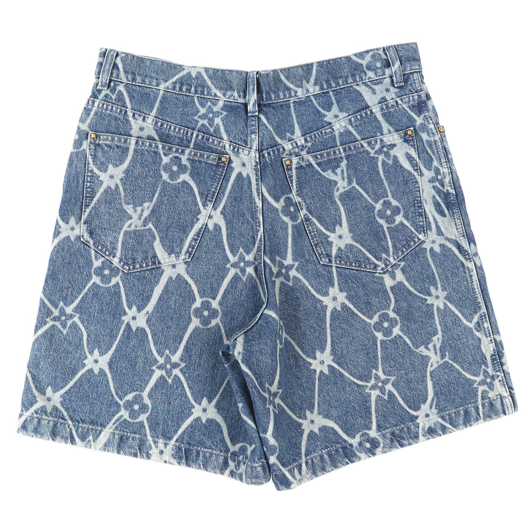 美品△LOUIS VUITTON ルイヴィトン 24AW コットン100％ モノグラムプリント デニム ショートパンツ インディゴブルー 31 正規品 メンズ