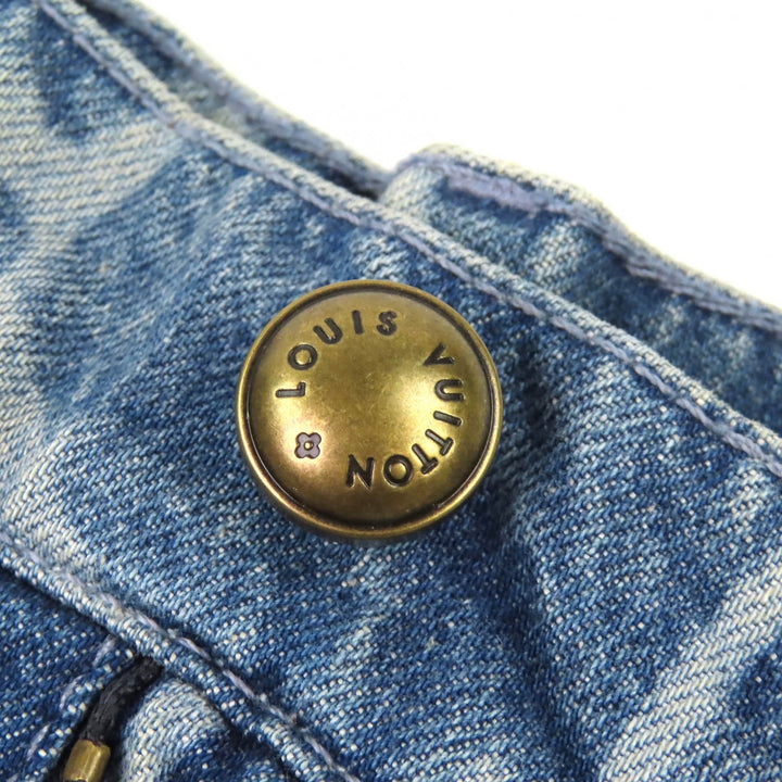 美品△LOUIS VUITTON ルイヴィトン 24AW コットン100％ モノグラムプリント デニム ショートパンツ インディゴブルー 31 正規品 メンズ