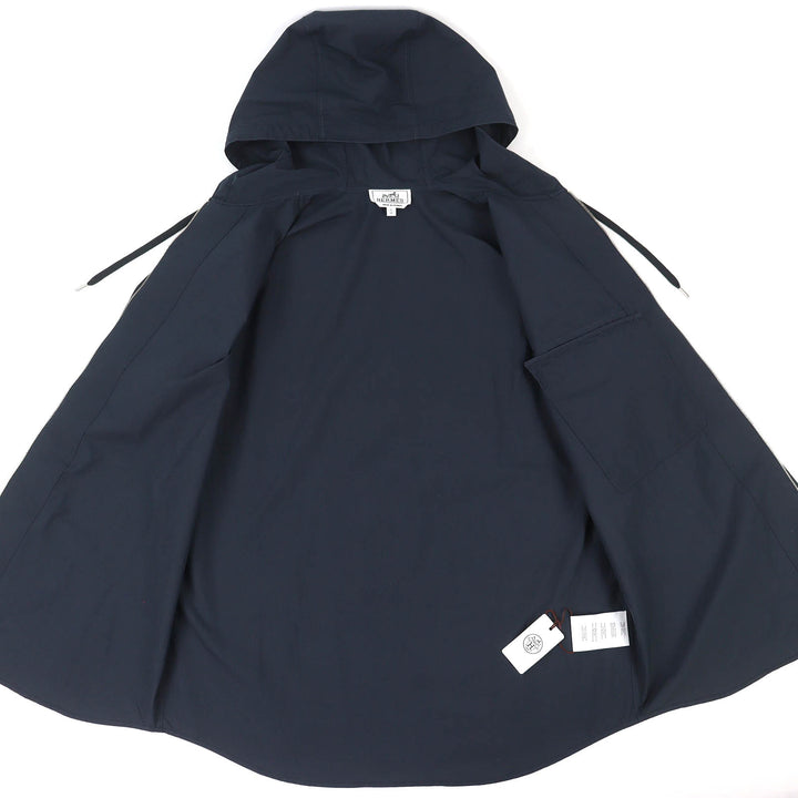 未使用品△HERMES エルメス H566160H2 コットン100％ ジップアップ フード付き ブルゾン ジャケット 薄手 ネイビー 15/38 仏製 正規品