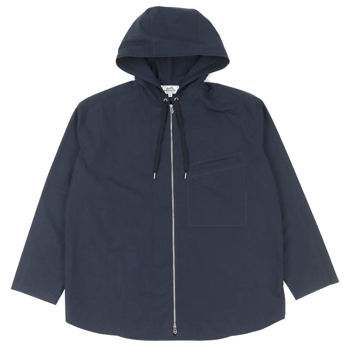 未使用品△HERMES エルメス H566160H2 コットン100％ ジップアップ フード付き ブルゾン ジャケット 薄手 ネイビー 15/38 仏製 正規品