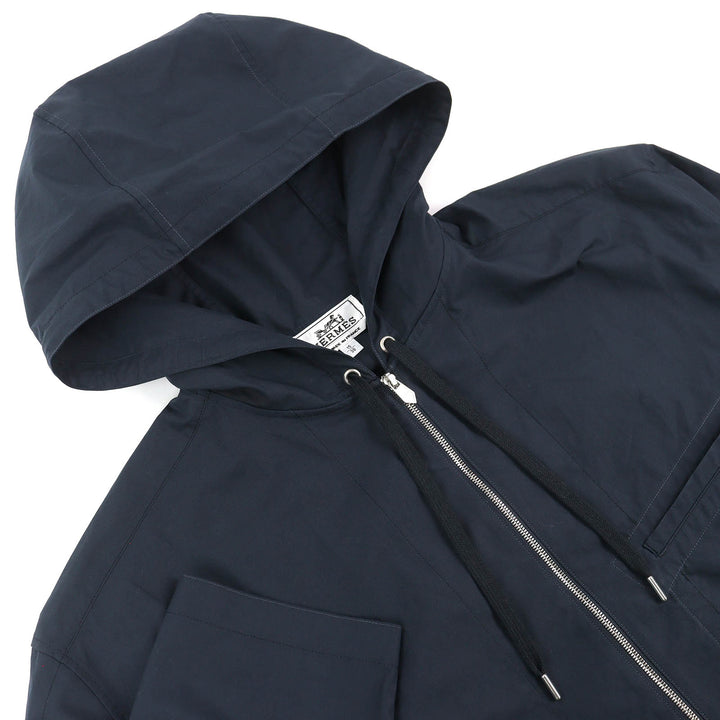 未使用品△HERMES エルメス H566160H2 コットン100％ ジップアップ フード付き ブルゾン ジャケット 薄手 ネイビー 15/38 仏製 正規品