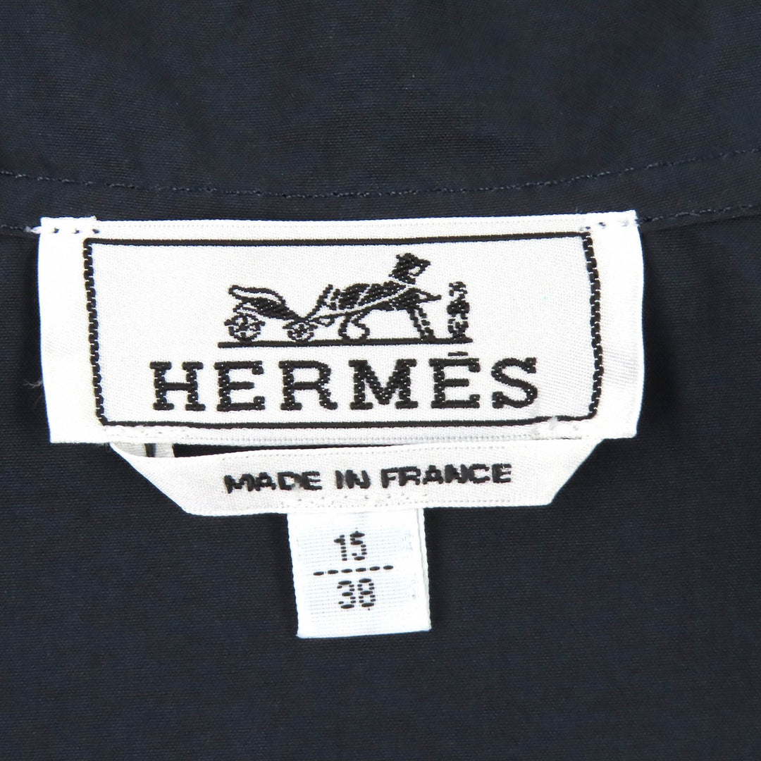 未使用品△HERMES エルメス H566160H2 コットン100％ ジップアップ フード付き ブルゾン ジャケット 薄手 ネイビー 15/38 仏製 正規品