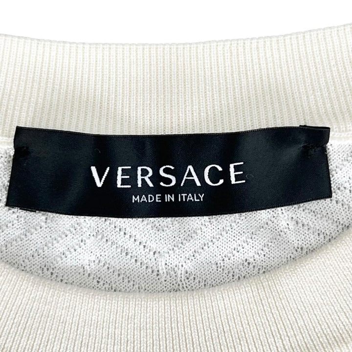 極美品▲VERSACE ヴェルサーチ 2022年製 1008476 シルク コットン クルーネック 長袖 ニット アイボリー 48 イタリア製 正規品 メンズ