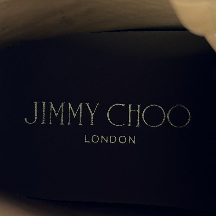 美品▲JIMMY CHOO ジミーチュウ ロゴプレート付き パイソン型押し レザー ハイカットスニーカー ゴールド ブラック 36 伊製 レディース