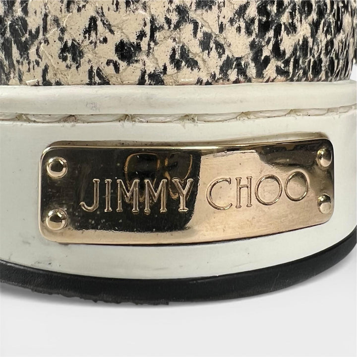 美品▲JIMMY CHOO ジミーチュウ ロゴプレート付き パイソン型押し レザー ハイカットスニーカー ゴールド ブラック 36 伊製 レディース