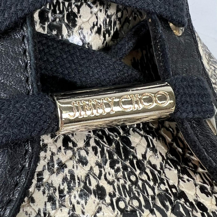 美品▲JIMMY CHOO ジミーチュウ ロゴプレート付き パイソン型押し レザー ハイカットスニーカー ゴールド ブラック 36 伊製 レディース
