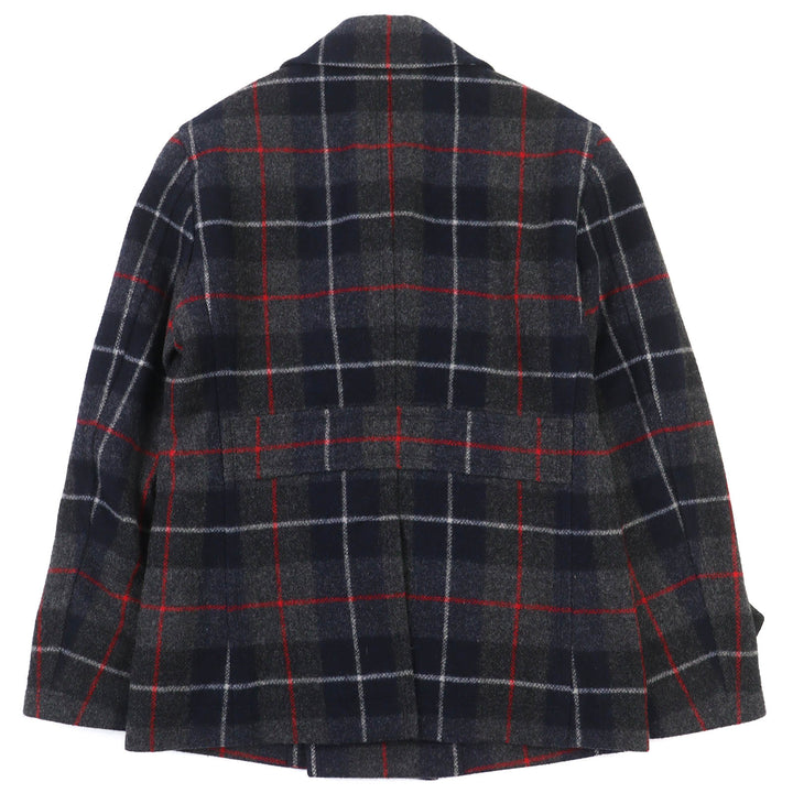 極美品△BURBERRY BLACK LABEL バーバリーブラックレーベル ウール チェック柄 ロゴボタン 中綿入り ショートコート ピーコート M 正規品