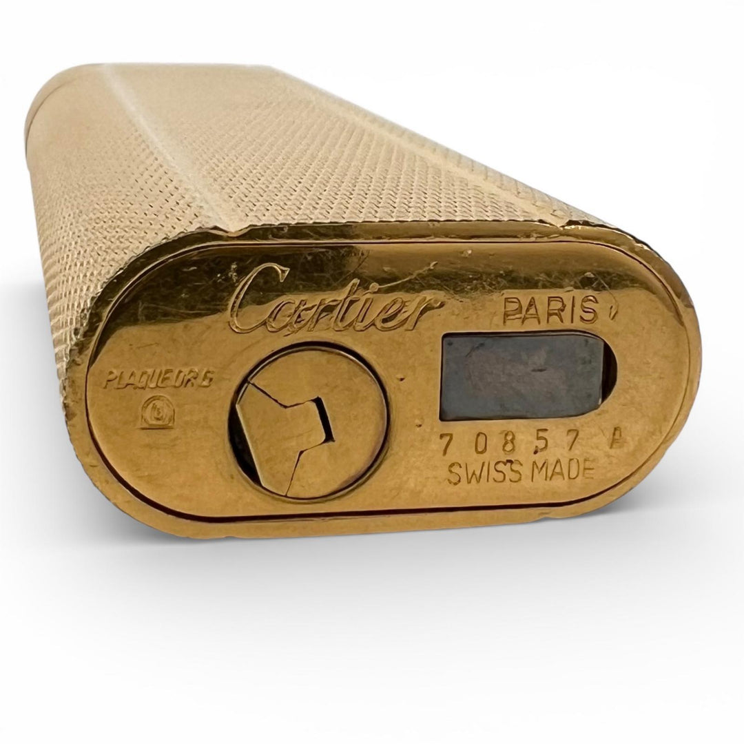 良品▲Cartier カルティエ オーバル 総柄 GP ローラー式 喫煙具 ガス ライター ゴールド スイス製 メンズ 着火確認済み