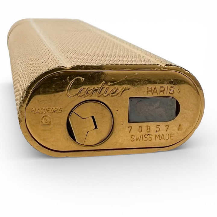 良品▲Cartier カルティエ オーバル 総柄 GP ローラー式 喫煙具 ガス ライター ゴールド スイス製 メンズ 着火確認済み