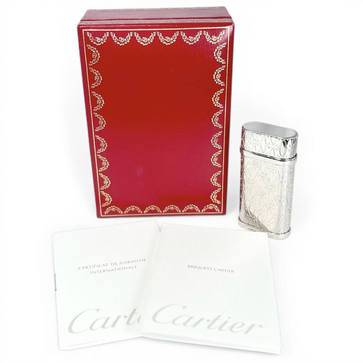 良品▲Cartier カルティエ ゴドロン ハッピーバースデー 2Cデコール ローラー式 ガス ライター シルバー ケース付き メンズ 着火確認済み