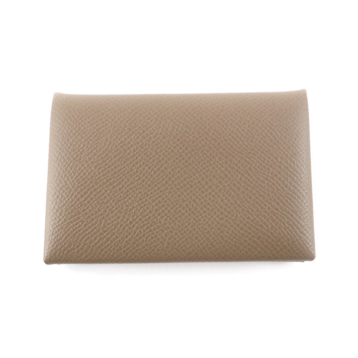 未使用品★HERMES エルメス カルヴィ エトゥープ ヴォーエプソン シルバー金具 名刺入れ カードケース W刻印 箱付 フランス製 レディース