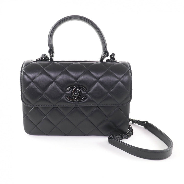 極美品★CHANEL シャネル トレンディCC AS4654 ラムスキン トップハンドル マトラッセ チェーン ショルダーバッグ ブラック ブラック金具