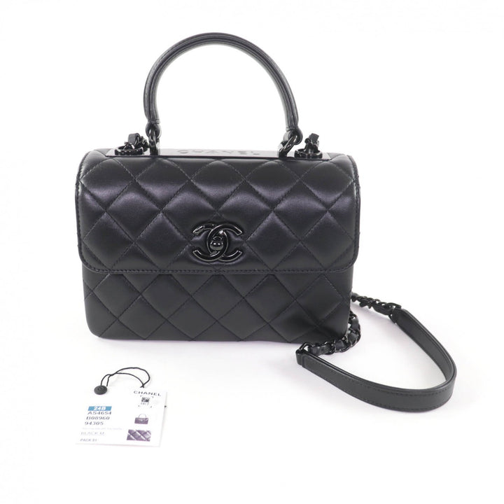 極美品★CHANEL シャネル トレンディCC AS4654 ラムスキン トップハンドル マトラッセ チェーン ショルダーバッグ ブラック ブラック金具