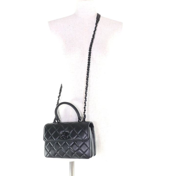 極美品★CHANEL シャネル トレンディCC AS4654 ラムスキン トップハンドル マトラッセ チェーン ショルダーバッグ ブラック ブラック金具
