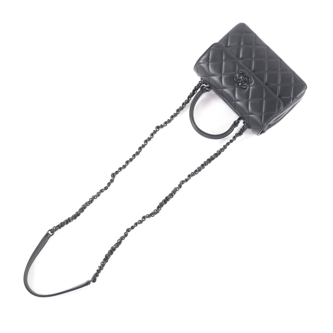 極美品★CHANEL シャネル トレンディCC AS4654 ラムスキン トップハンドル マトラッセ チェーン ショルダーバッグ ブラック ブラック金具