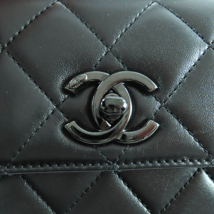 極美品★CHANEL シャネル トレンディCC AS4654 ラムスキン トップハンドル マトラッセ チェーン ショルダーバッグ ブラック ブラック金具